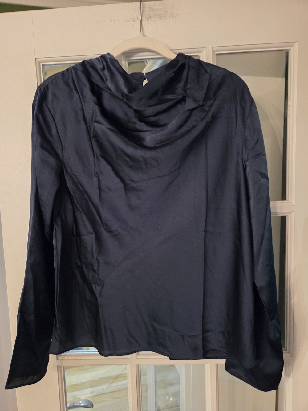 Ann Taylor Green Blue Satin Cowl Neck Blouse - Size M